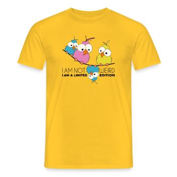 Not Weird. I am a limited Edition. Birds on a Wire - Men's T-Shirt - yellow - Front - AI Model Male 178 dark (178cm)
