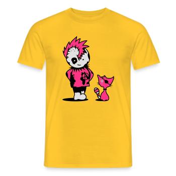 Ein kleiner Punk mit einer kleinen Katze - Männer T-Shirt - Gelb - Vorne - AI Model Male 178 dark (178cm)