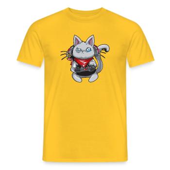 Katze mit Kopfhörern - spielende Katze - Gamerkatze - Männer T-Shirt - Gelb - Vorne - AI Model Male 178 dark (178cm)