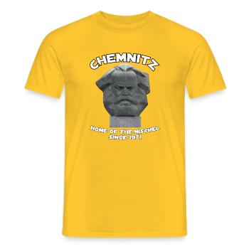 Chemnitz home of the Nischel - Men's T-Shirt - yellow - Front - AI Model Male 178 dark (178cm)