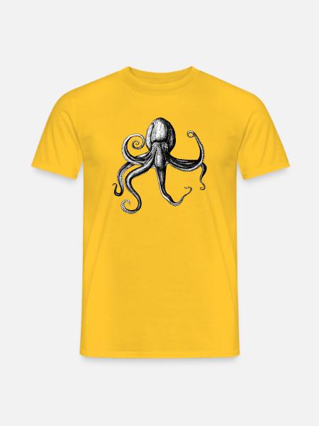 Monochrome Tintenkrake Illustration - Männer T-Shirt - Gelb