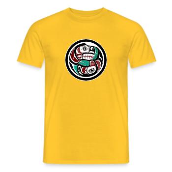 Northwest Pacific coast Otter chasing Salmon - Men's T-Shirt - yellow - Front - AI Model Male 178 dark (178cm)