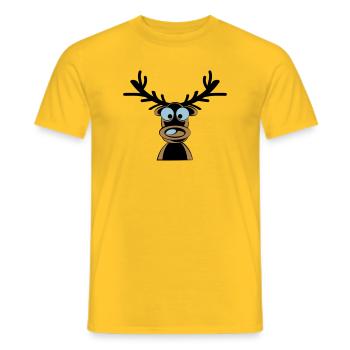 Rudolf the Reindeer Cartoon Motif - Men's T-Shirt - yellow - Front - AI Model Male 178 dark (178cm)