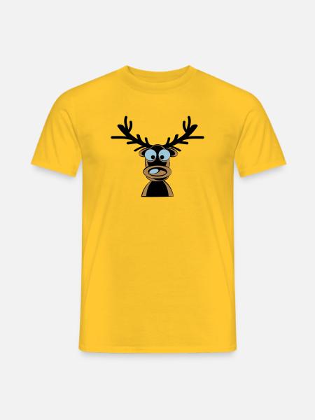 Rudolf the Reindeer Cartoon Motif - Men's T-Shirt - yellow
