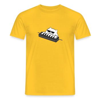 Cat DJ on the keyboard - Men's T-Shirt - yellow - Front - AI Model Male 178 dark (178cm)