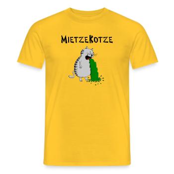 Mietzekatze muss kotzen = MietzeKotze - Männer T-Shirt - Gelb - Vorne - AI Model Male 178 dark (178cm)