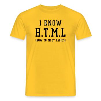 I know HTML - Männer T-Shirt - Gelb - Vorne - AI Model Male 178 dark (178cm)