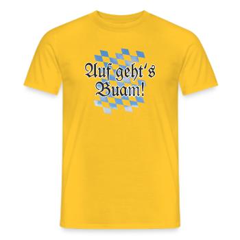 Auf geht's Buam Bayern Spruch mit Rauten - Männer T-Shirt - Gelb - Vorne - AI Model Male 178 dark (178cm)