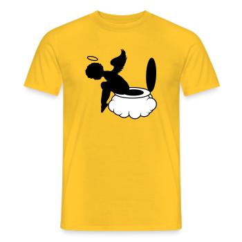 little angel sits on the clouds. Toilet - Men's T-Shirt - yellow - Front - AI Model Male 178 dark (178cm)