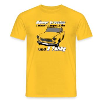  , DDR , 2 Hände 2 Augen 2 Eier 2 Takte (25 - Männer T-Shirt - Gelb - Vorne - AI Model Male 178 dark (178cm)