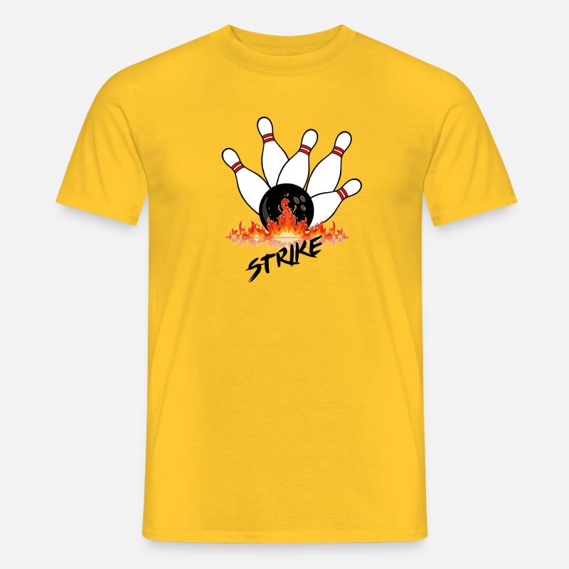 Flammende bowlingkugler og sort kugle - Mænd T-shirt - gul