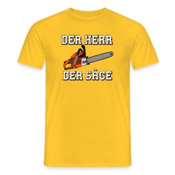 Motorsäge , Kaminholz , Der Herr der Säge (25) - Männer T-Shirt - Gelb - Vorne - AI Model Male 178 dark (178cm)