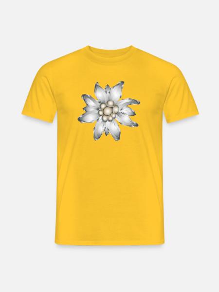 Trachten Stil Antik Silber Alpen-Edelweiß Brosche - Männer T-Shirt - Gelb