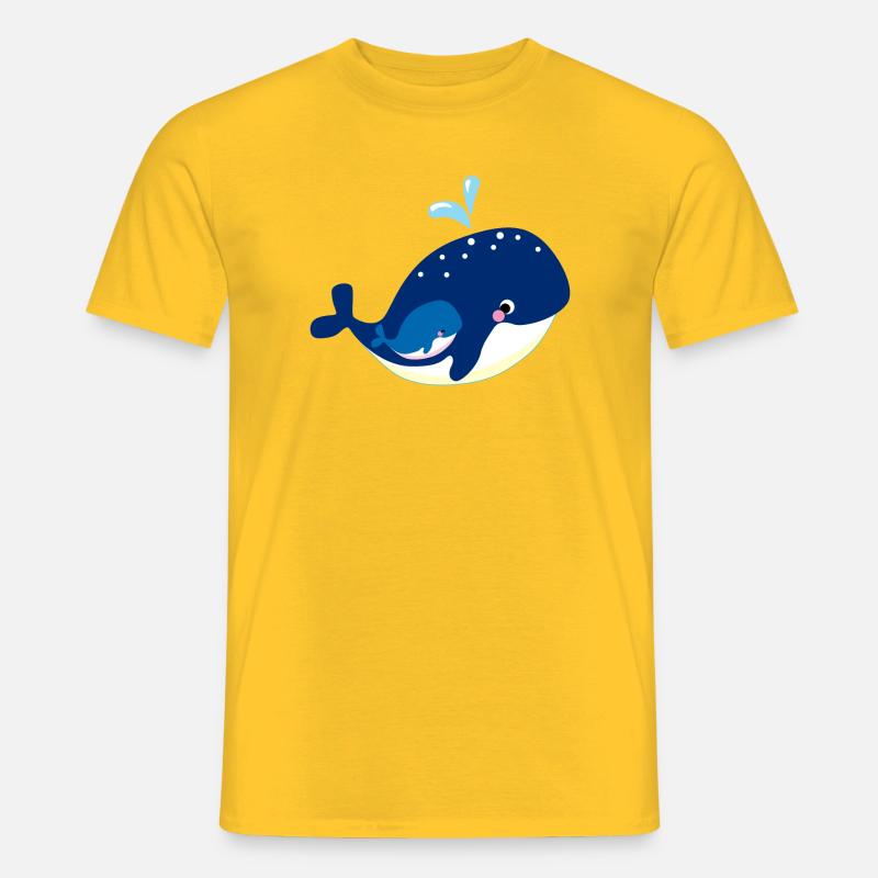 Kleiner Wal mit Mutter Meermotiv - Männer T-Shirt - Gelb