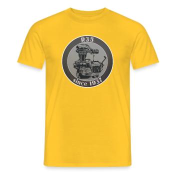 R35 since 1937 - Men's T-Shirt - yellow - Front - AI Model Male 178 dark (178cm)