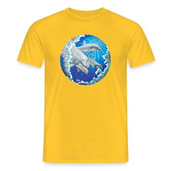 Curious dolphins - Sonja Ariel von Staden - Men's T-Shirt - yellow - Front - AI Model Male 178 dark (178cm)