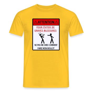 Ne pas me dire comment faire mon boulot - T-shirt homme - jaune - Devant - AI Model Male 178 dark (178cm)