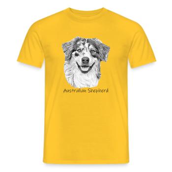 Australien Shepherd zeichnung Gassi Hund Shepherd - Männer T-Shirt - Gelb - Vorne - AI Model Male 178 dark (178cm)