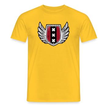 Karmesinroter Schild mit Winged X Emblem - Männer T-Shirt - Gelb - Vorne - AI Model Male 178 dark (178cm)