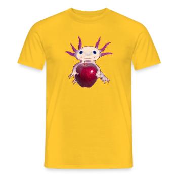 Câlin axolotl à la pomme, dessiné à la main - T-shirt homme - jaune - Devant - AI Model Male 178 dark (178cm)