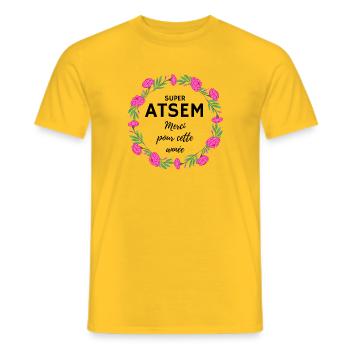 Super Atsem Merci pour cette année fleurs rose - T-shirt homme - jaune - Devant - AI Model Male 178 dark (178cm)