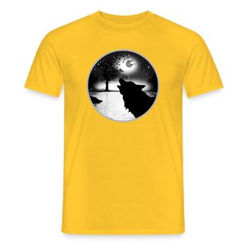 howling wolf at night at full moon - Men's T-Shirt - yellow - Front - AI Model Male 178 dark (178cm)