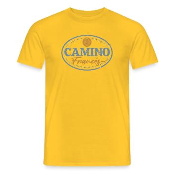 Camino Francés Pilgrim Stamp | Santiago - Men's T-Shirt - yellow - Front - AI Model Male 178 dark (178cm)