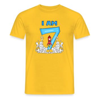 7th Birthday - Astronaut Boys Children's Birthday - Men's T-Shirt - yellow - Front - AI Model Male 178 dark (178cm)