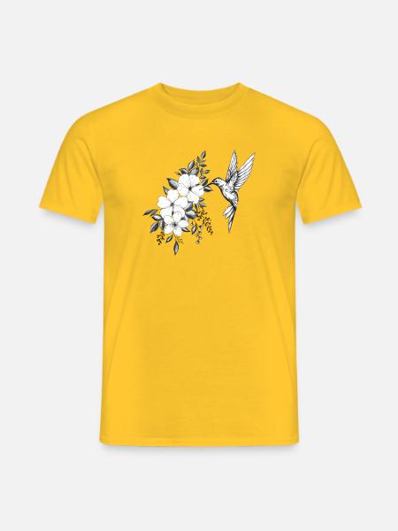 fleurs de cerisier et hibiscus, petit oiseau colib - T-shirt homme - jaune