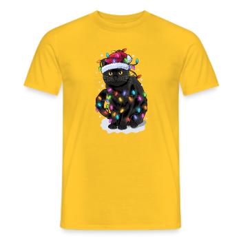 Katze Nikolausmütze Lichterkette - Männer T-Shirt - Gelb - Vorne - AI Model Male 178 dark (178cm)