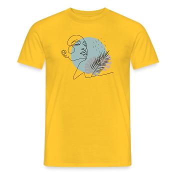 The sleeping dreamer - Minimalist woman's face - Men's T-Shirt - yellow - Front - AI Model Male 178 dark (178cm)