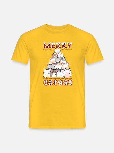 Merry Catmas - Männer T-Shirt - Gelb