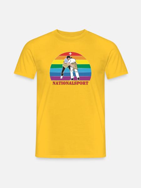 Schweizer Schwinger Schwingen im Vintage Design - Männer T-Shirt - Gelb