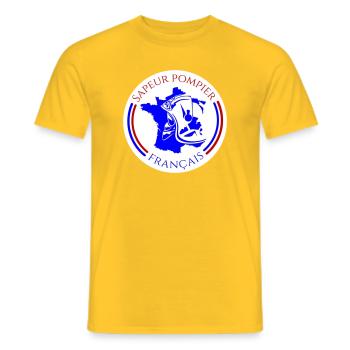 Écusson Sapeur-Pompier Français Bleu - T-shirt homme - jaune - Devant - AI Model Male 178 dark (178cm)