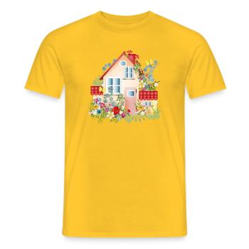 villa colorée avec jardin luxuriant - Une maison de rêve - T-shirt homme - jaune - Devant - AI Model Male 178 dark (178cm)