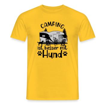 Camping ist besser mit Hund Hundeliebhaber Urlaub - Männer T-Shirt - Gelb - Vorne - AI Model Male 178 dark (178cm)