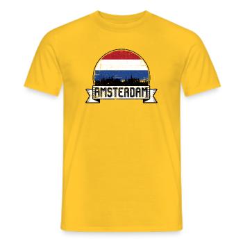 Amsterdam Skyline Retro Abzeichen - Männer T-Shirt - Gelb - Vorne - AI Model Male 178 dark (178cm)