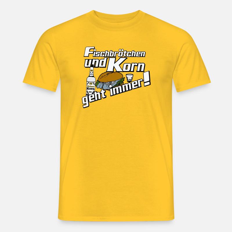 Fischbrötchen und Korn Spruch - Männer T-Shirt - Gelb