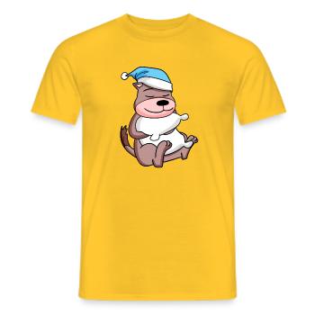 Wiesel mit Kissen und Schlafmütze - Männer T-Shirt - Gelb - Vorne - AI Model Male 178 dark (178cm)