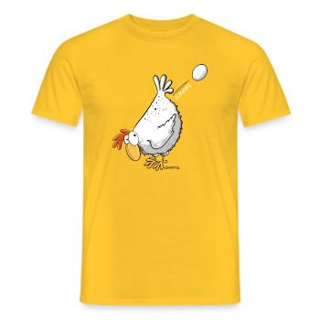 Funny chicken lays an egg I chicken motif - Men's T-Shirt - yellow - Front - AI Model Male 178 dark (178cm)