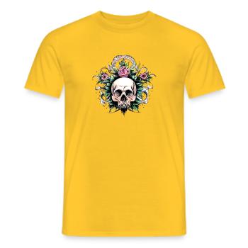Floral Skull Crown Tattoo Art - Men's T-Shirt - yellow - Front - AI Model Male 178 dark (178cm)