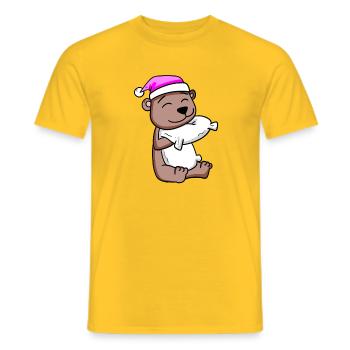 Bear with pillow and sleeping cap - Men's T-Shirt - yellow - Front - AI Model Male 178 dark (178cm)