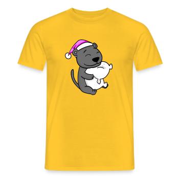cute black panther with pillow and sleeping cap - Men's T-Shirt - yellow - Front - AI Model Male 178 dark (178cm)
