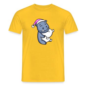 Hippo with pillow and sleeping cap - Men's T-Shirt - yellow - Front - AI Model Male 178 dark (178cm)