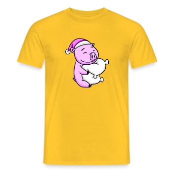 Cochon avec oreiller et bonnet de couchage - T-shirt homme - jaune - Devant - AI Model Male 178 dark (178cm)