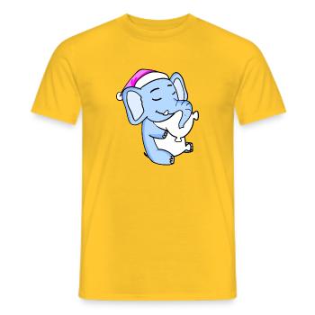 Elephant with pillow and sleeping cap - Men's T-Shirt - yellow - Front - AI Model Male 178 dark (178cm)