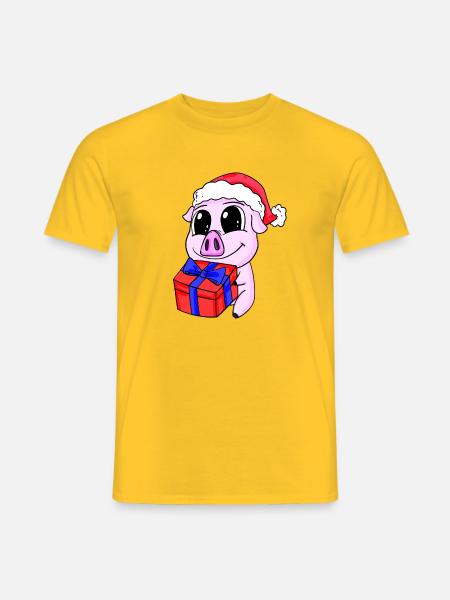 Cute pig with gift - Christmas - Men's T-Shirt - yellow