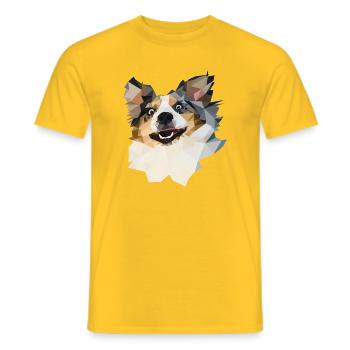 Australian Shepherd, Blue Merle, Polygon Style - Männer T-Shirt - Gelb - Vorne - AI Model Male 178 dark (178cm)