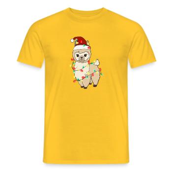Llama with Christmas lights - Men's T-Shirt - yellow - Front - AI Model Male 178 dark (178cm)
