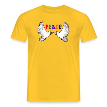 Zwei weiße Friedenstauben mit farbigem Text PEACE - Männer T-Shirt - Gelb - Vorne - AI Model Male 178 dark (178cm)